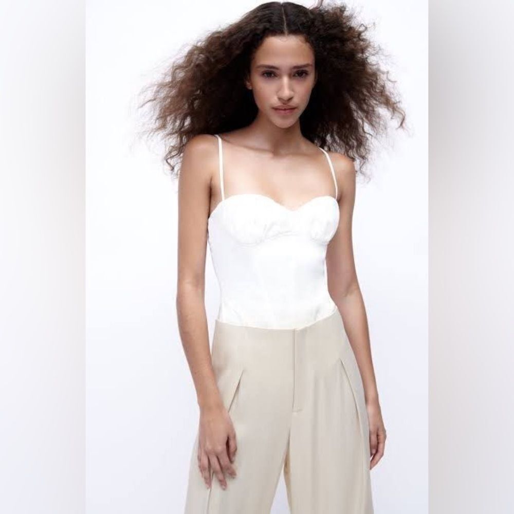 ZARA Corset Bodysuit Top in White